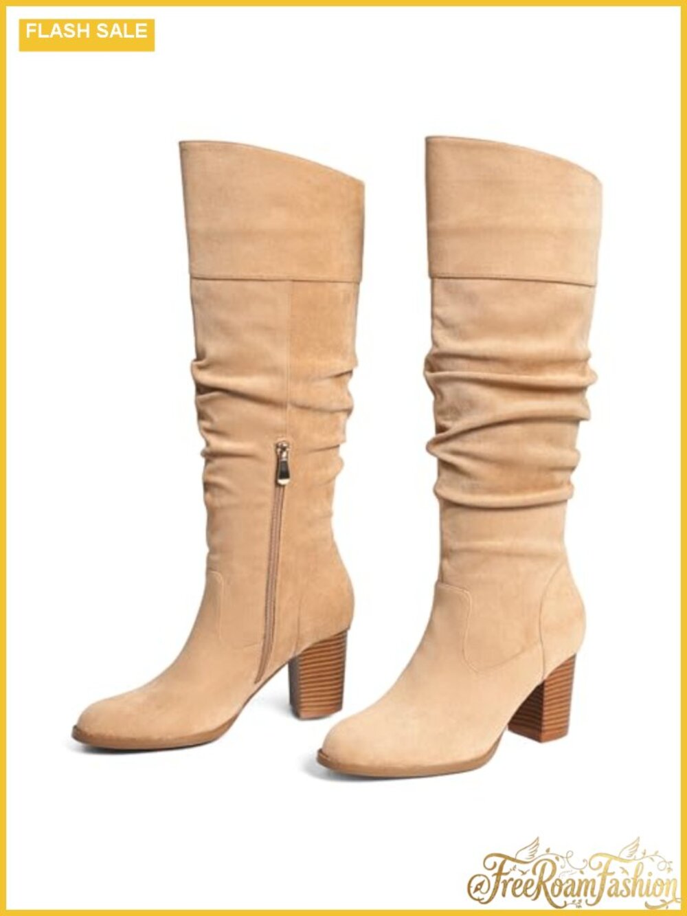 Suede Knee High Boots for Women Tall Slouch Block Heel Fall Winter